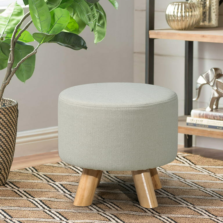 Joveco Round Ottoman Foot Rest Stool Fabric Footstool, Beige and Gray, Brown