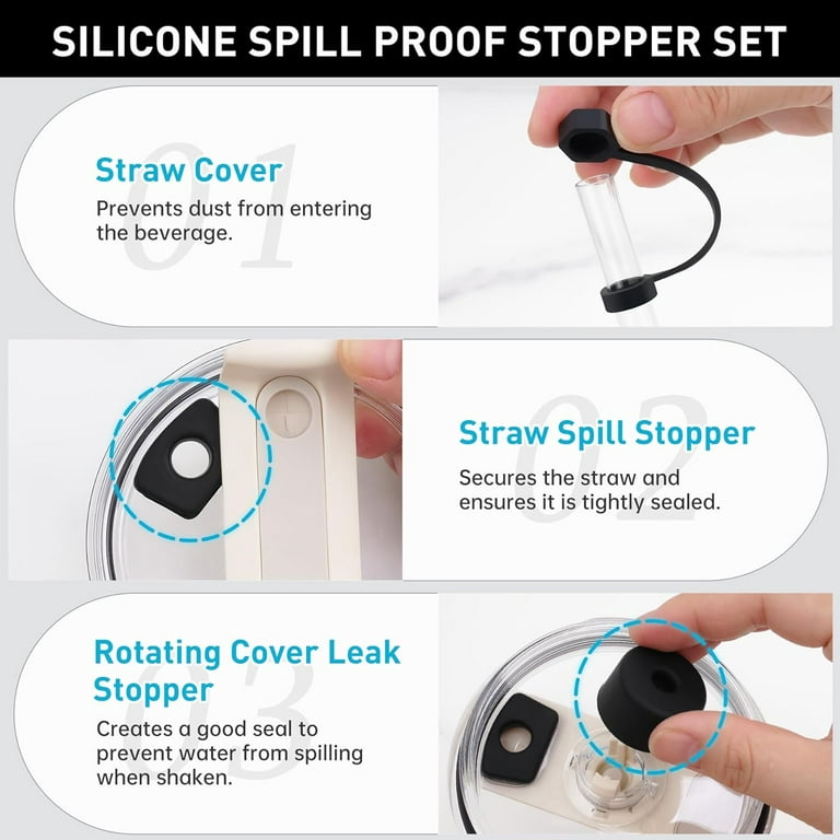 Spill Proof Stopper Set of 3, Silicone Spill Leak Stopper fit with