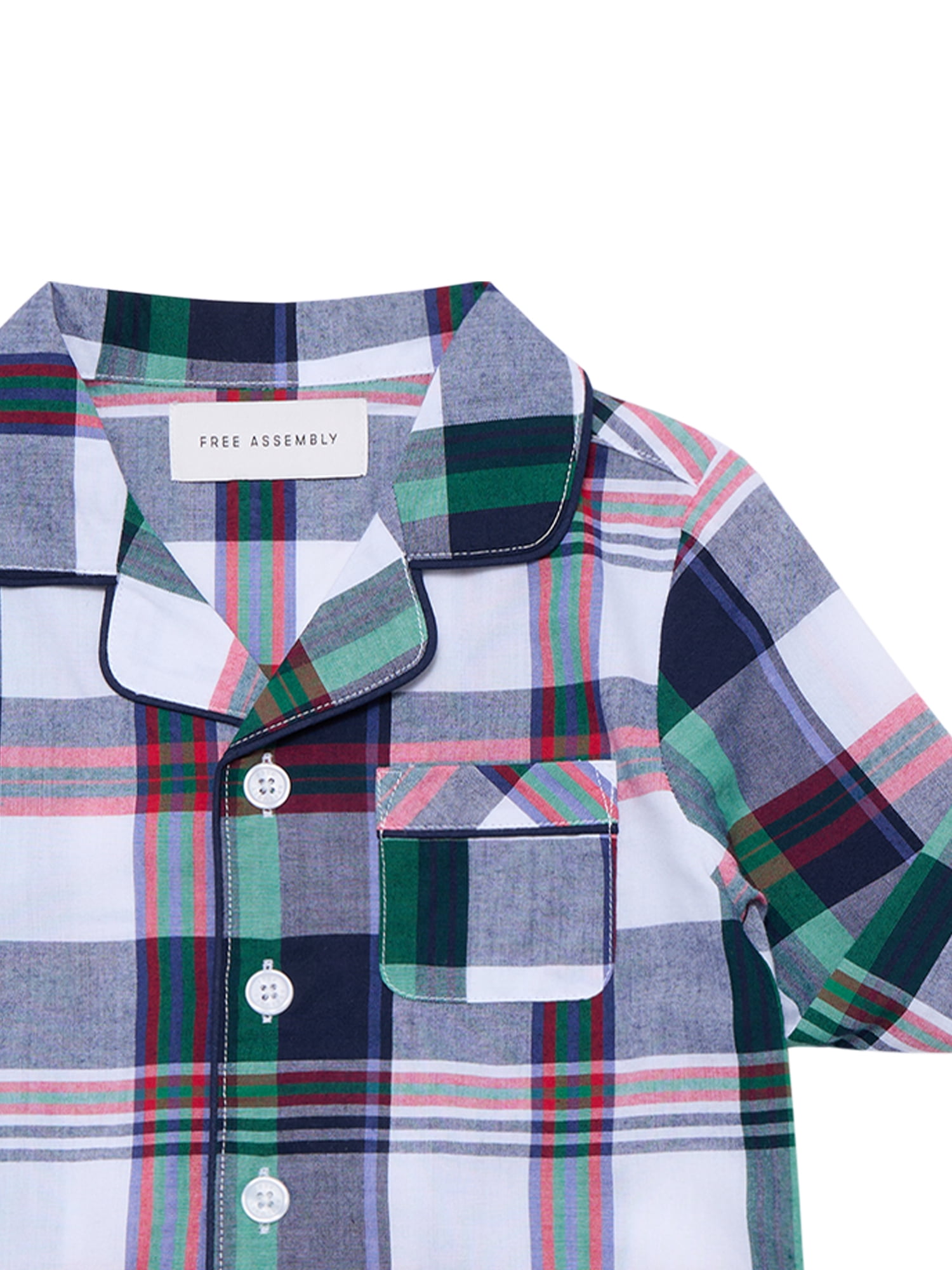 Free Assembly Matching Family Pajamas Kids' Plaid Notch Collar Top and Pants Gift Set, 2-Piece, Sizes XS-XXL