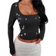thumbnail image 2 of Camisetas de Larga para Mujer, Tops Cortos, Moda de Otoño, Cuello Cuadrado, Camisetas Básicas para Salir, Ropa Y2K Negro M, 2 of 8
