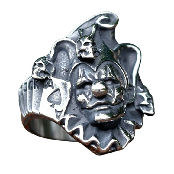 ZMY Home Stainless Steel Cool Poker Ring - Blackjack Joker with Skull Design Jewelry (11)