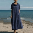 thumbnail image 4 of aohooy Cowl Neck Maxi Dress for Women Summer Casual Short Sleeve Cotton Long Length Dresses with Pockets Flowy Beach Sundress Navy,XL, 4 of 9