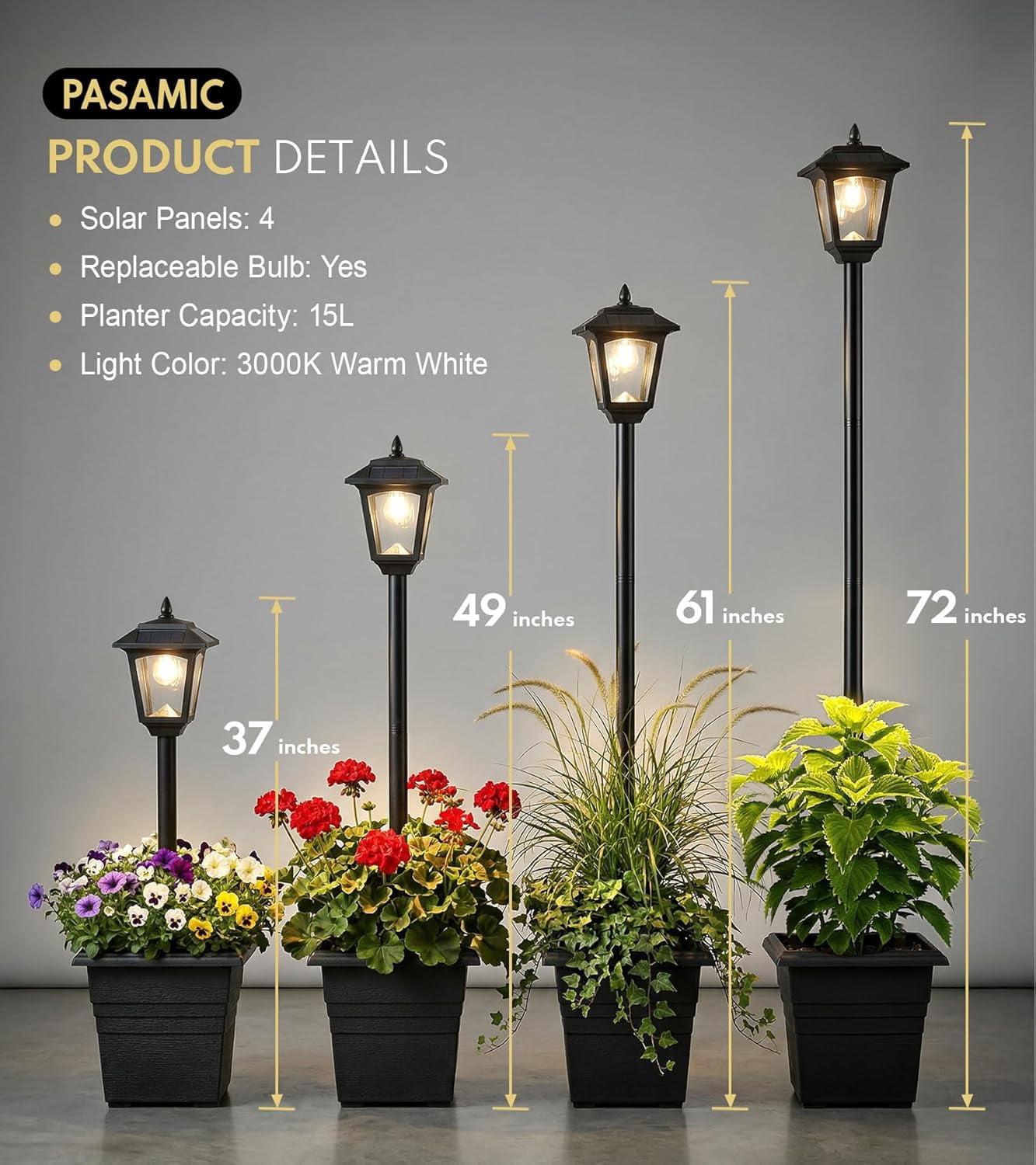 72" Solar Lamp Post with Planter, Waterproof Solar Outdoor Light for Backyard, Garden & Patio, Outdoor Post Light for Pathway, Driveway, Yard & Front Yard Decor