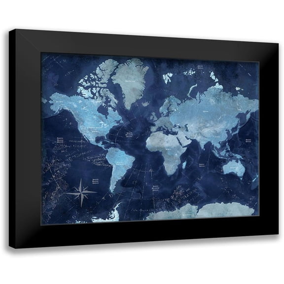 CAD Designs 14x12 Black Modern Framed Museum Art Print Titled - World Map