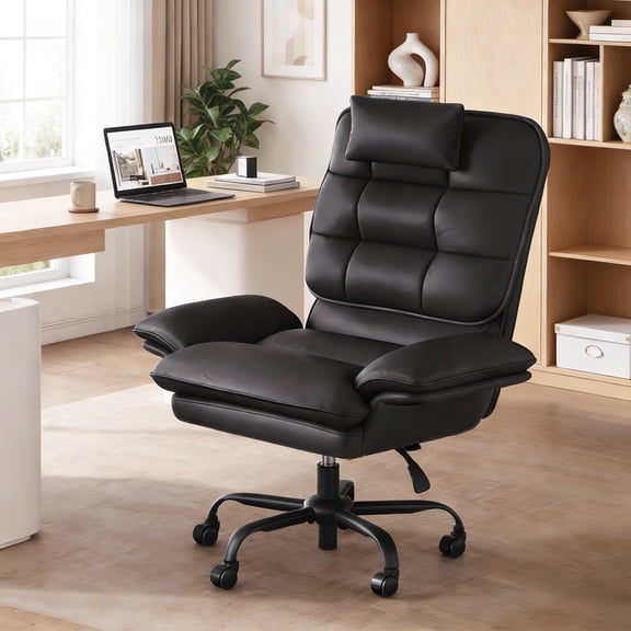 Bestier Big and Tall Ergonomic Office Chair with Flip-Up Arms, PU Leather High Back Executive Swivel Desk Chair with Side Pockets & Headrest , Height Adjustable Computer Chair for Home, Black