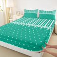thumbnail image 5 of Castle Fairy Retro Vertical Stripe Queen Sheets 4 Pieces,Minimalism Heart Dot Queen Sheet Sets,Emerald Green White,1 Flat Sheet, 1 Fitted Sheet and 2 Pillowcases, 5 of 7