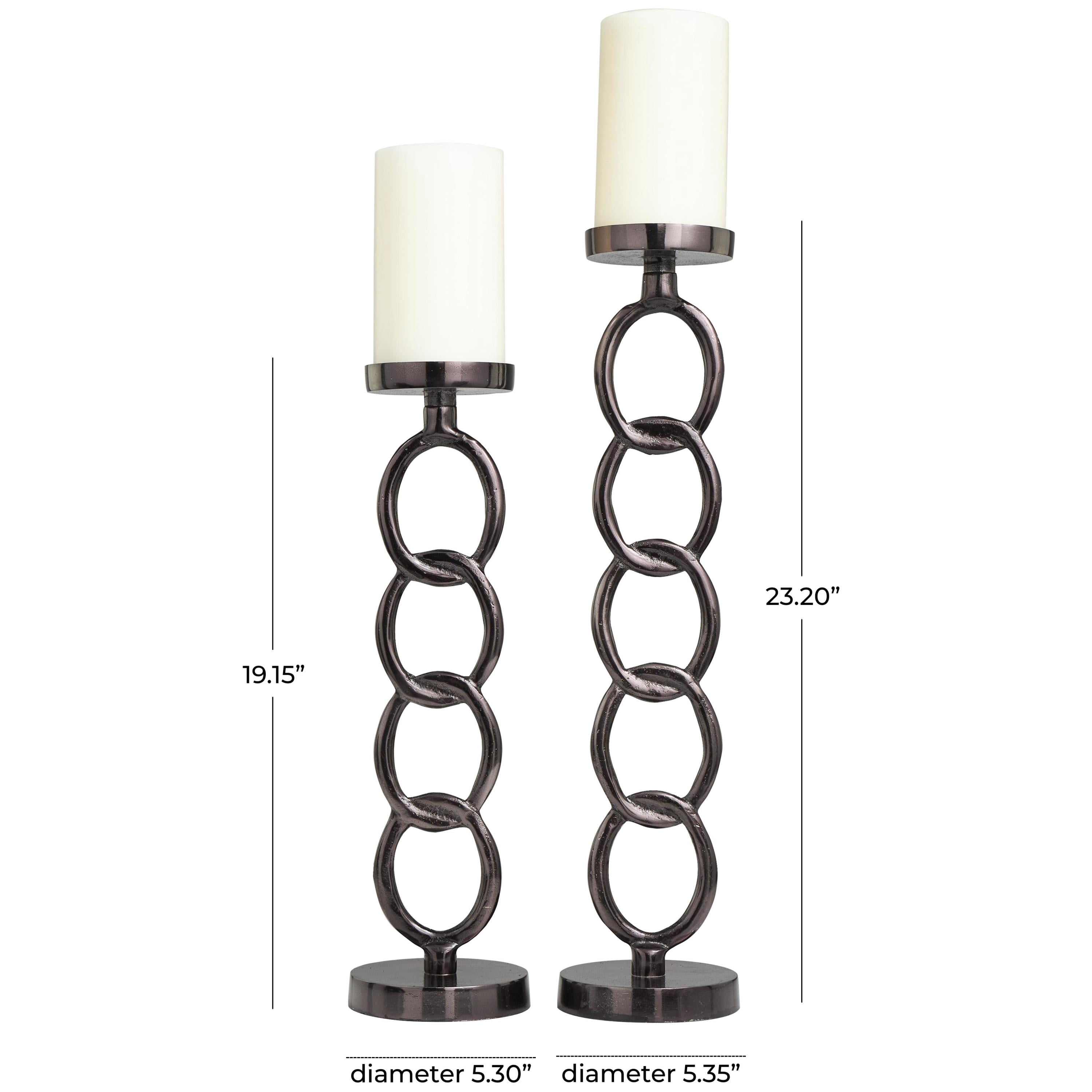 DecMode 2 Candle Dark Gray Aluminum Metal Geometric Chain Link Candle Holder, Set of 2
