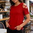 thumbnail image 7 of Kezqiaxn Dressy Tops for Women Summer Strap Off-Shoulder Short Sleeve Crew Neck Loose Shirts Work Business Womens Blouses, 7 of 7