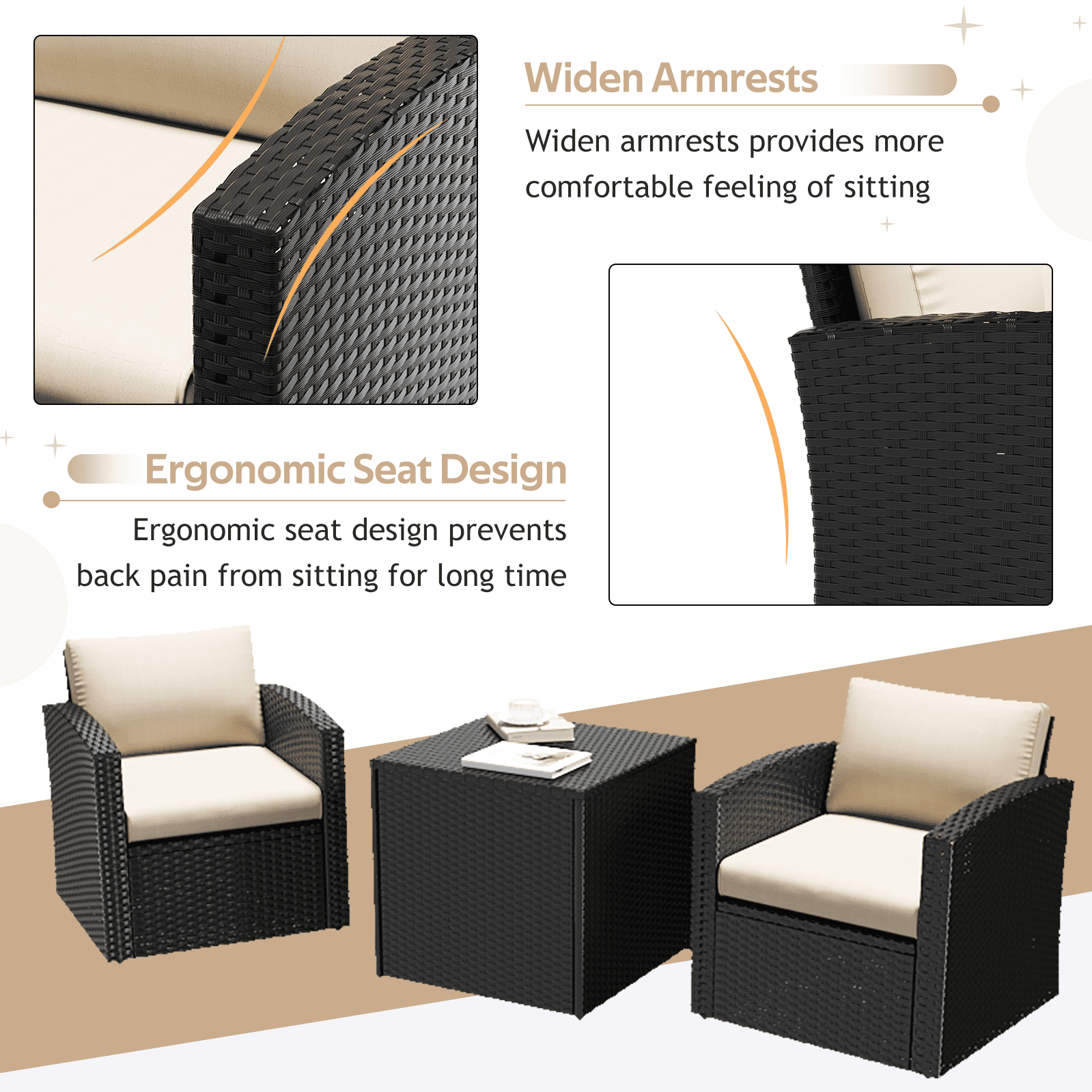AECOJOY 7 Pieces Outdoor Furniture Set with Two Storage Boxes, Rattan Wicker Sectional Sofa Couch Patio Conversation Set, Black & Biege