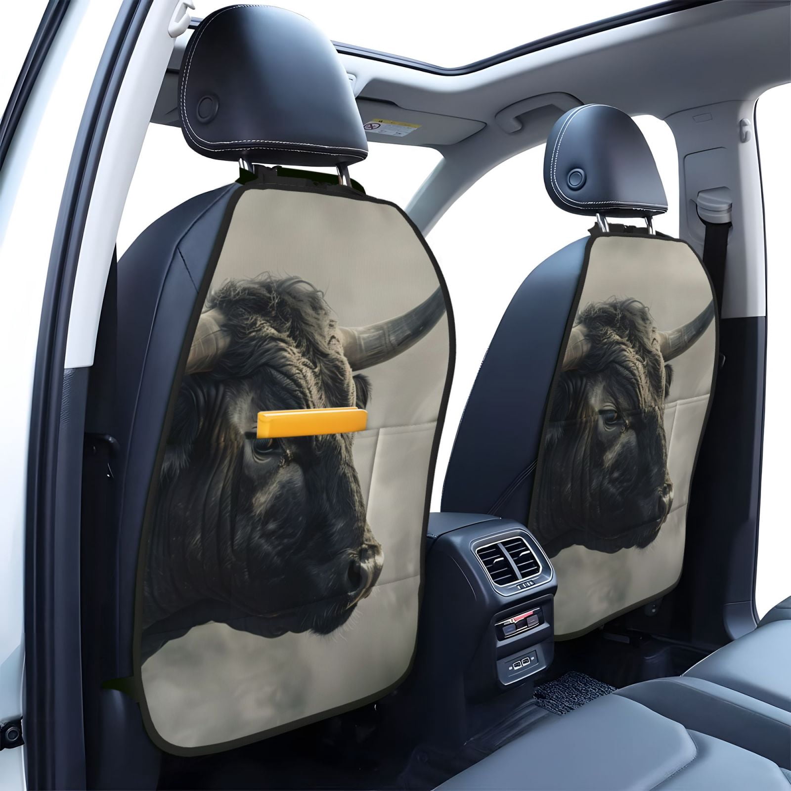 Xecao Mystical Bull in Fog Pattern Car Seat Back Protector 2 Pack Large Capacity Pocket, Kick Mats Back Seat Protector
