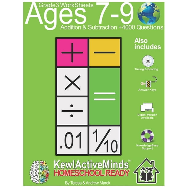 grade 3 worksheets math addition subtraction homeschool ready 4000 questions includes timing scoring answer keys knowledgebase support paperback walmart com