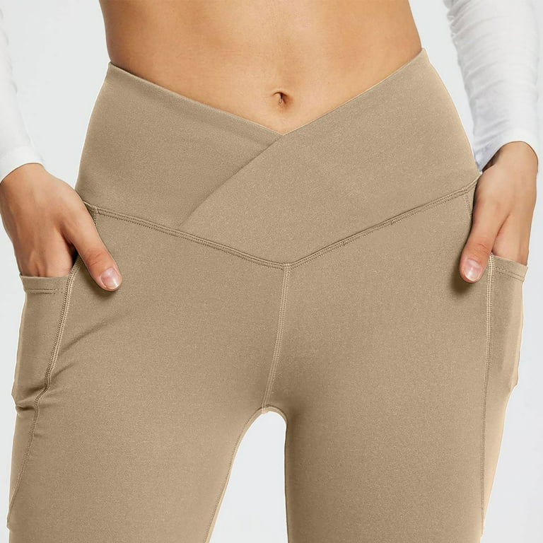 HBFAGFB Women's Pants Fitness Boot Cut Versatile Yoga Pant Flared Leggings  for Women Khaki Size S