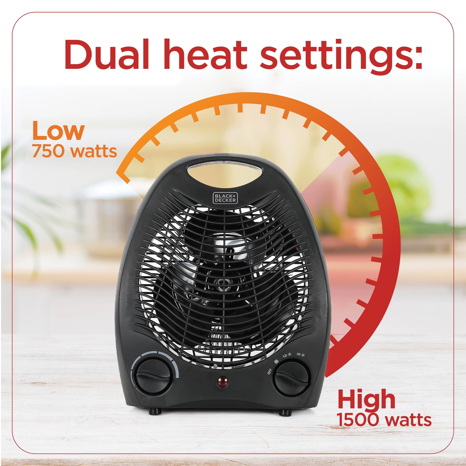 BLACK+DECKER 1,500-Watt-Max Personal Desktop Heater with Fan Setting, Black