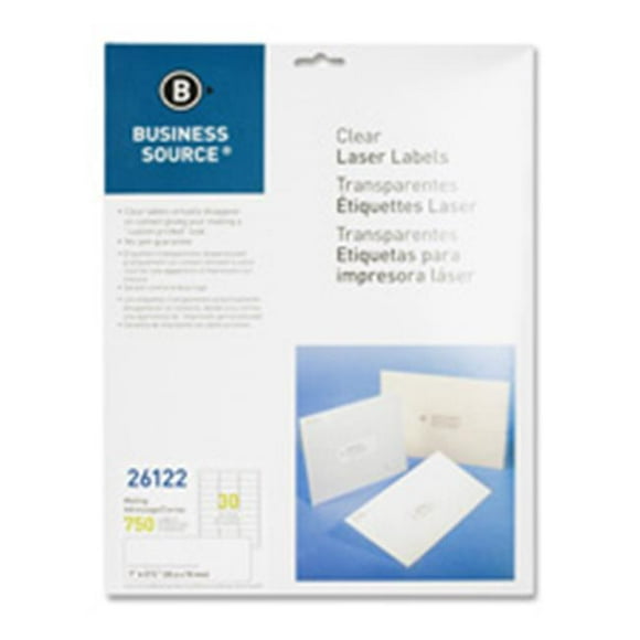 Business Source Mailing Labels, Laser, 1 in. x 2.75 in., 750-PK, Clear