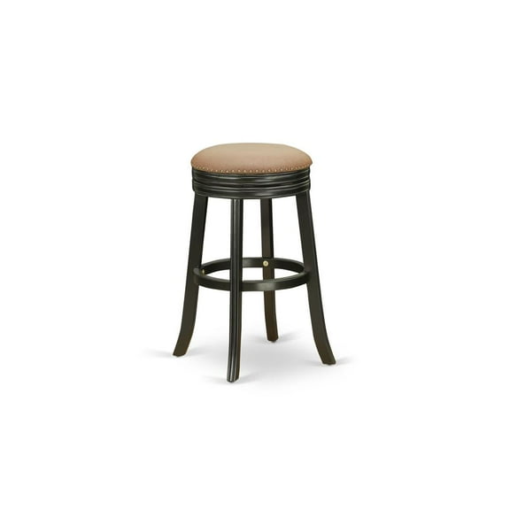 East West Furniture Devers 30" Wood Swivel Backless Bar Stool in Black/Brown