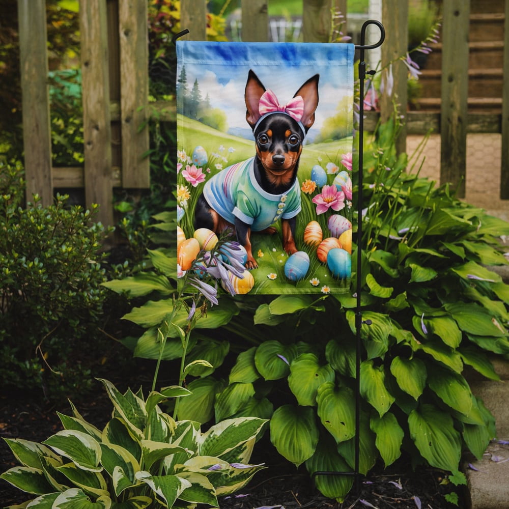 Miniature Pinscher Easter Egg Hunt Garden Flag 11.25 in x 15.5 in