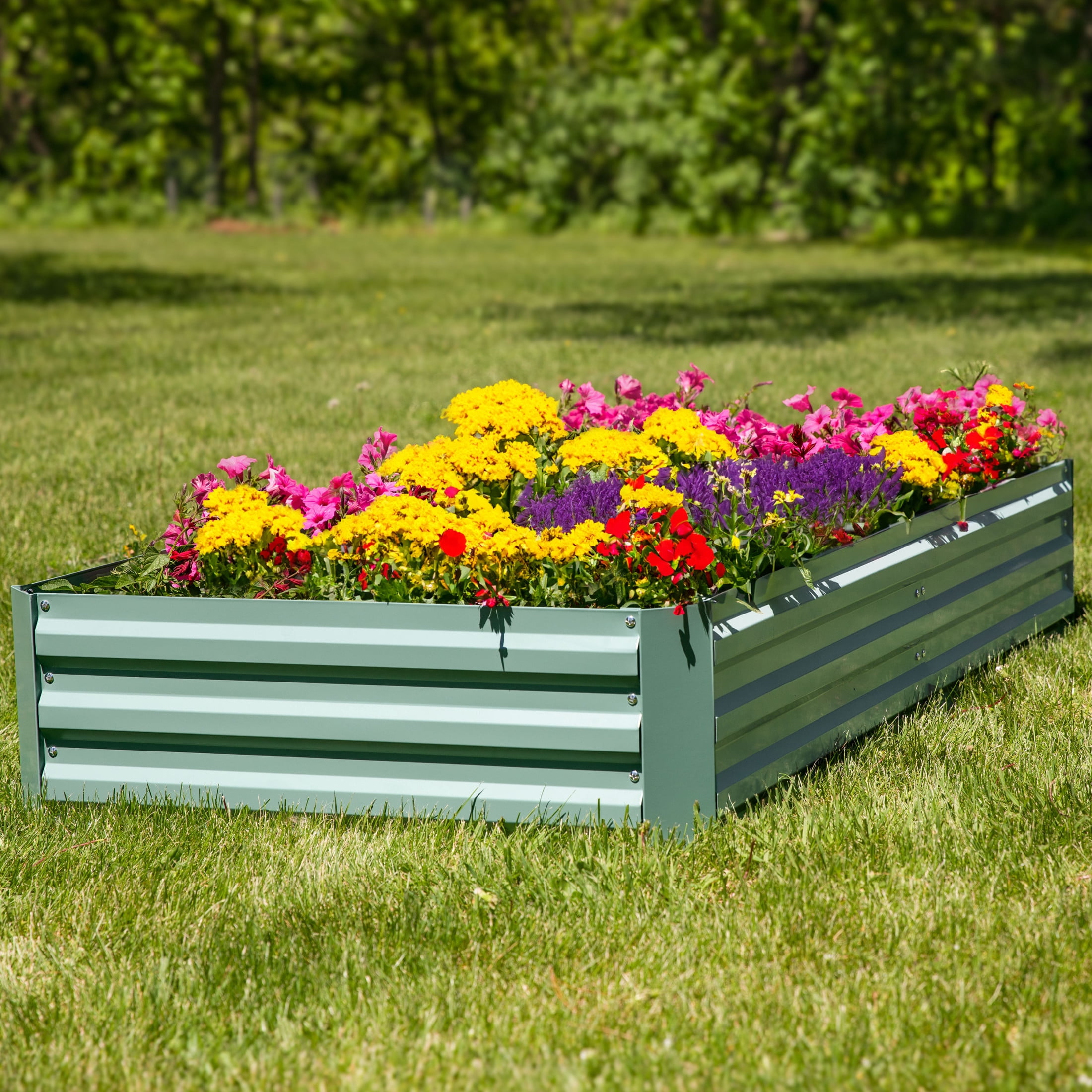 Sunnydaze 95" x 47" x 12" Rectangular Green Galvanized Steel Raised Garden Bed
