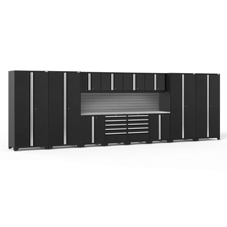

NewAge Products Pro Series Black 14 Piece Cabinet Set Heavy Duty 18-Gauge Steel Garage Storage System Slatwall Included