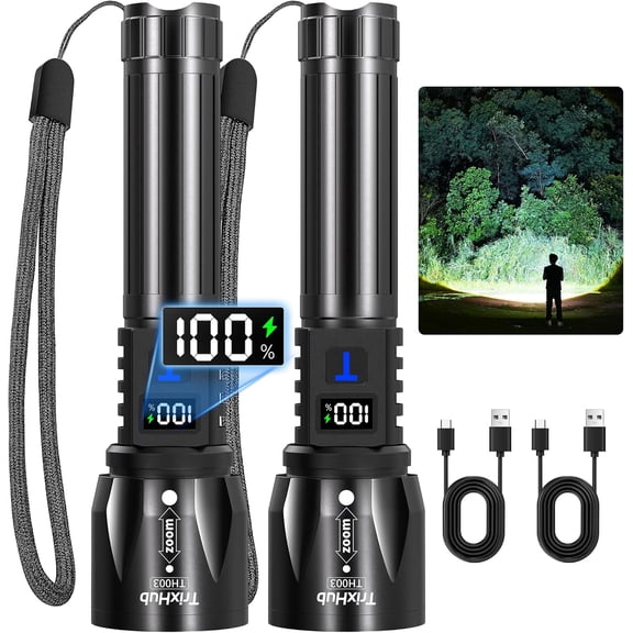 Rechargeable Flashlights High Lumens 2Pack, 5Mode Flash Light with LCD Digital Display, Super Bright Flashlight Adjustable Tactical Flashlight, High Powered LED Handheld Flashlight for Home