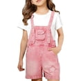 thumbnail image 4 of JLMSPLWG Teen Denim Jumpsuit Girl Vintage Jeans Overalls Teens Solid Color Work Outfits Kids Y2K Adjustable Bib Shorts Pant with Pockets Girl Clothes, 4 of 7