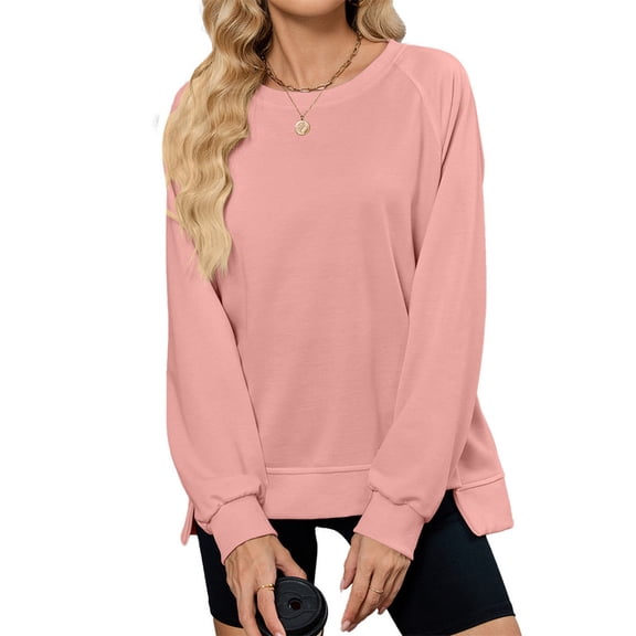 Womens Sweatshirt Crewneck Long Sleeve Shirts Pullover Casual Fashion Comfy High Low Tops Curved Hem Shirts Plain Basic Tee Fall Trendy Spring Top