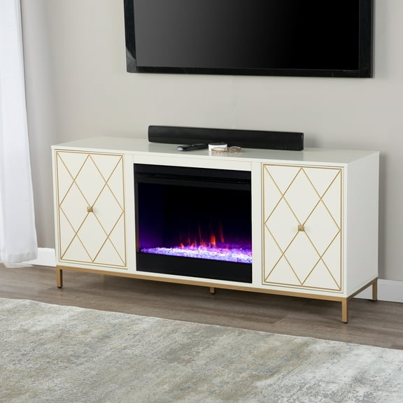 Marradi Color Changing Fireplace w/ Media Storage - Cream
