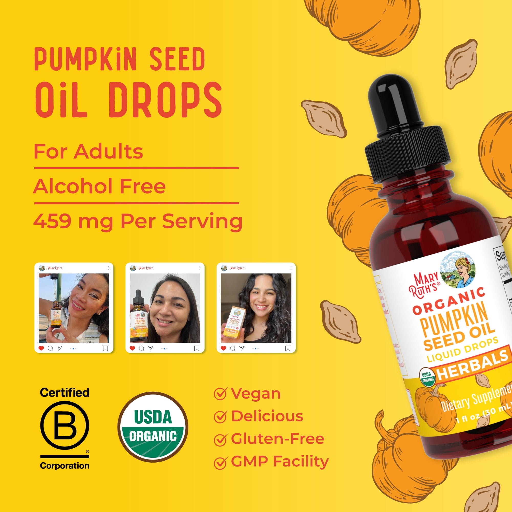 MaryRuth's Organic Pumpkin Seed Oil Drops 1 oz - Cold-Pressed, Men's Urinary Health Support, Sugar Free, Vegan, Non-GMO, 60 Servings