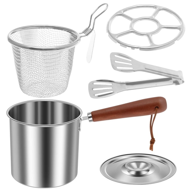HLONK Small Deep Fryer Pot with Basket Fast Heating Stainless Steel Mini Deep Oil Fryer Compact Mini Deep Oil Fryer High Efficient Fryer Oil Mini Fryer for Kitchens