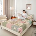 thumbnail image 2 of Manfei Cottagecore Blossom Peony Fitted Sheet Queen 3-Piece,Vintage Checkered Bedding,1 Fitted Sheet and 2 Pillowcases, 2 of 6