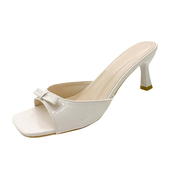 KEGIRLOM Women's Fashion Casual All-Match Square Toe Holiday Summer Fashion Trend Decorative Strap High Heel Sandals White 5.5