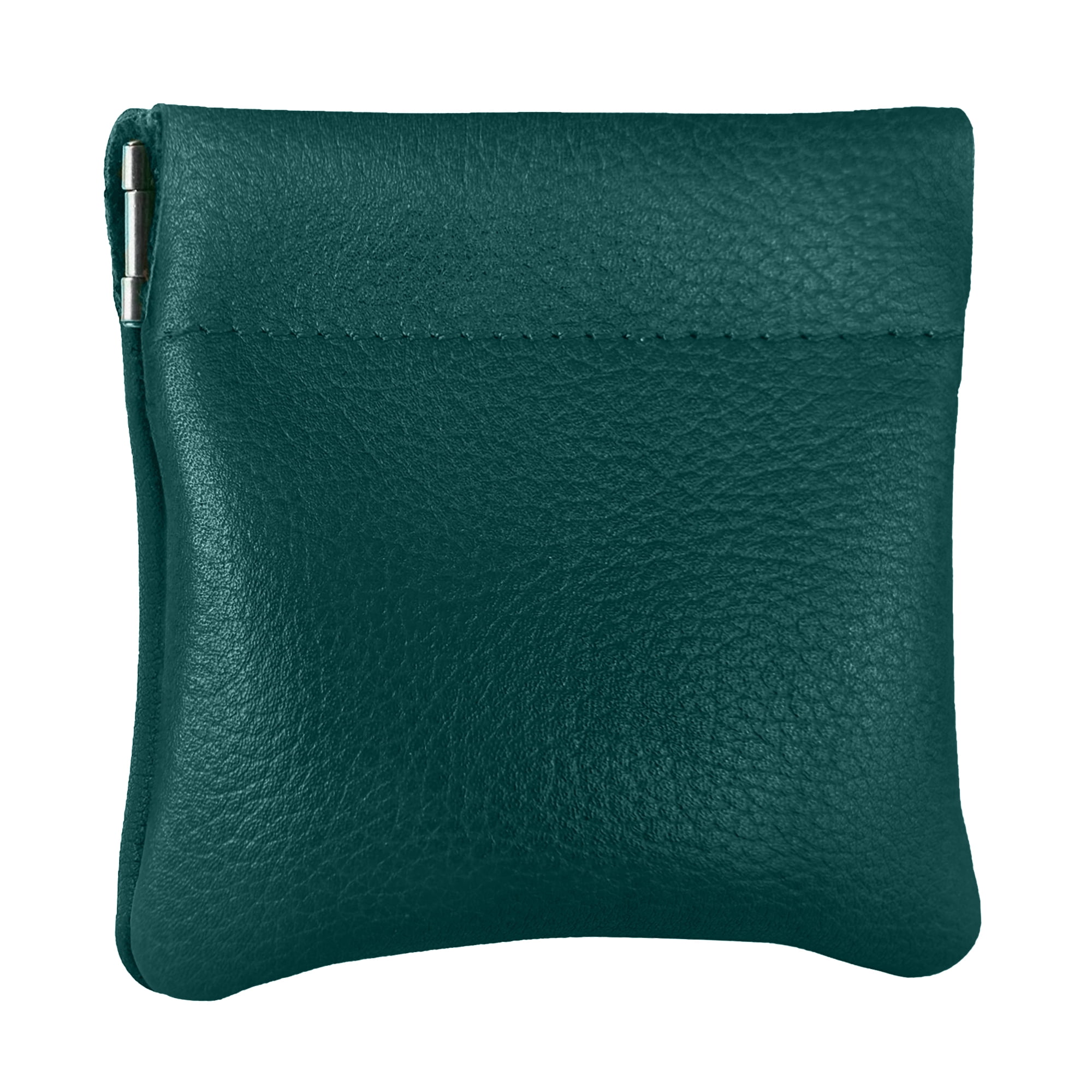 leather squeeze coin purse, coin pouch change holder for men, pouch size 3.5 in x 3.25 in. high