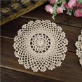thumbnail image 3 of Tapetes de mesa de encaje de algodón de ganchillo redondos hechos a mano YONGSHENG 4 piezas flor beige/blanco 7 pulgadas, 3 of 5