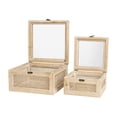 thumbnail image 5 of DecMode Light Brown Wood Decorative Box with Rattan Panels and Glass Tops, 2 Count, 5 of 12