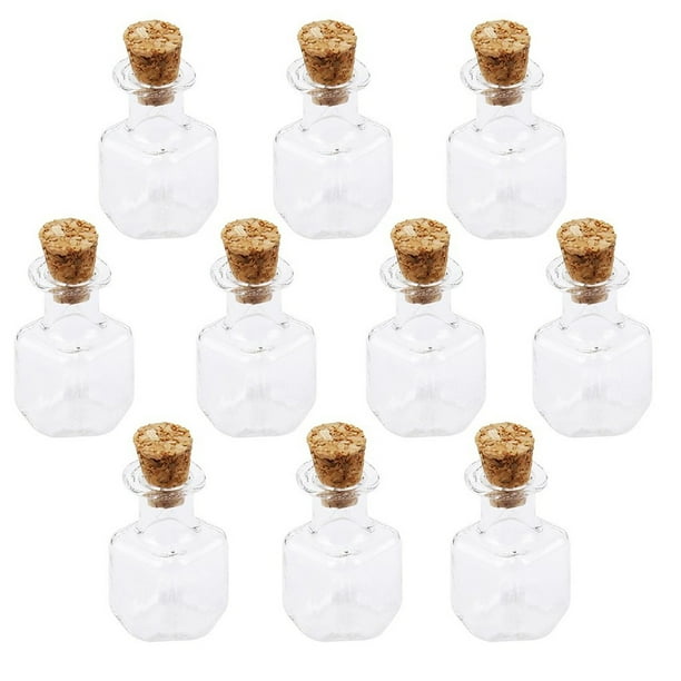 Frascos de botellas de vidrio con forma cúbica de 10 piezas con botella de corcho para manualidades con nota de deseo (transparente)