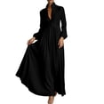 thumbnail image 5 of Miqool Women's Casual Maxi Dress Puff Long Sleeve Stand Collar Button Front Flowy Loose Fit Long Dress with Pockets, 5 of 7