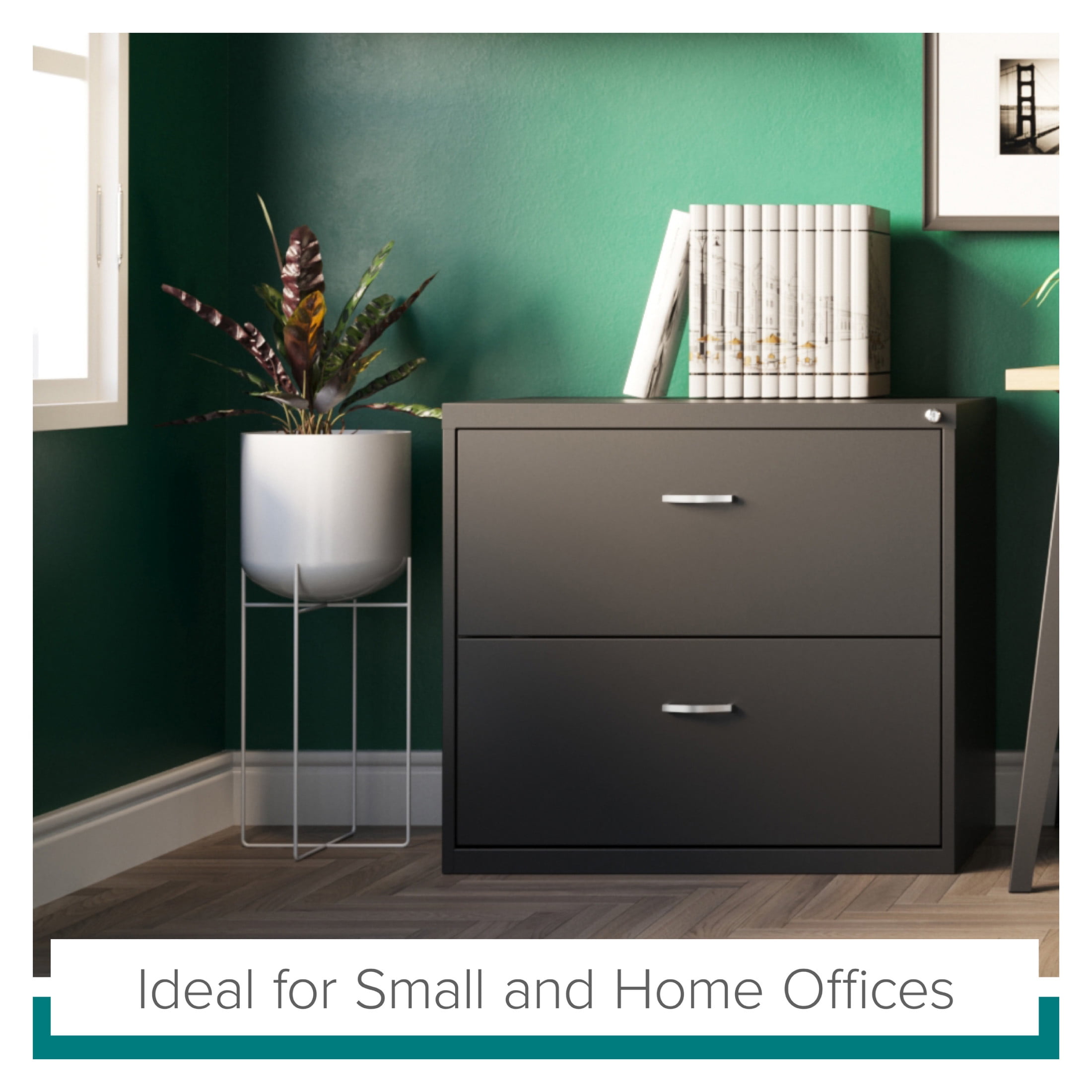 Space Solutions 30 inch Wide 2 Drawer Lateral File Cabinet for Home or Office, Black