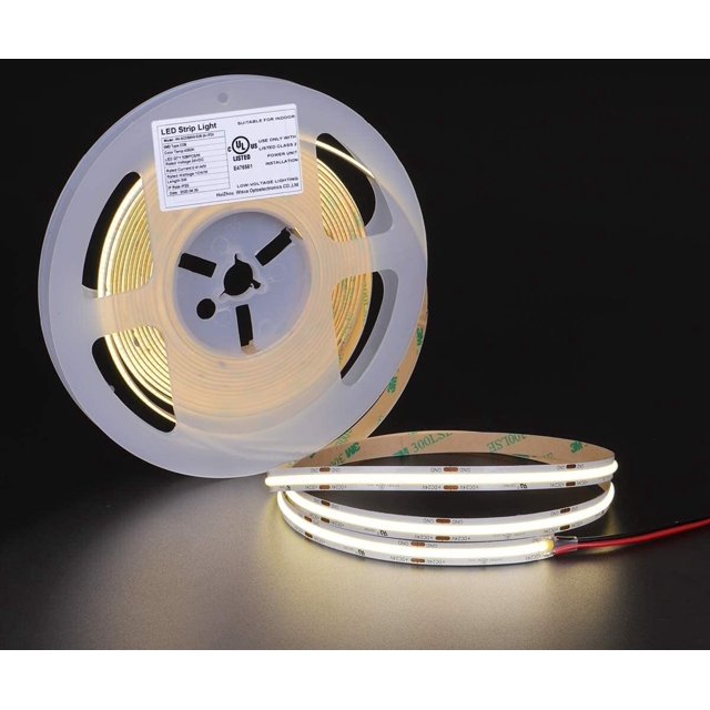 WANGQ COB LED Strip 16.4ft, Warm White Rope Lights 528LEDs/M, DC24V 5500Lm Flexiable and Cuttable Tape Lingting