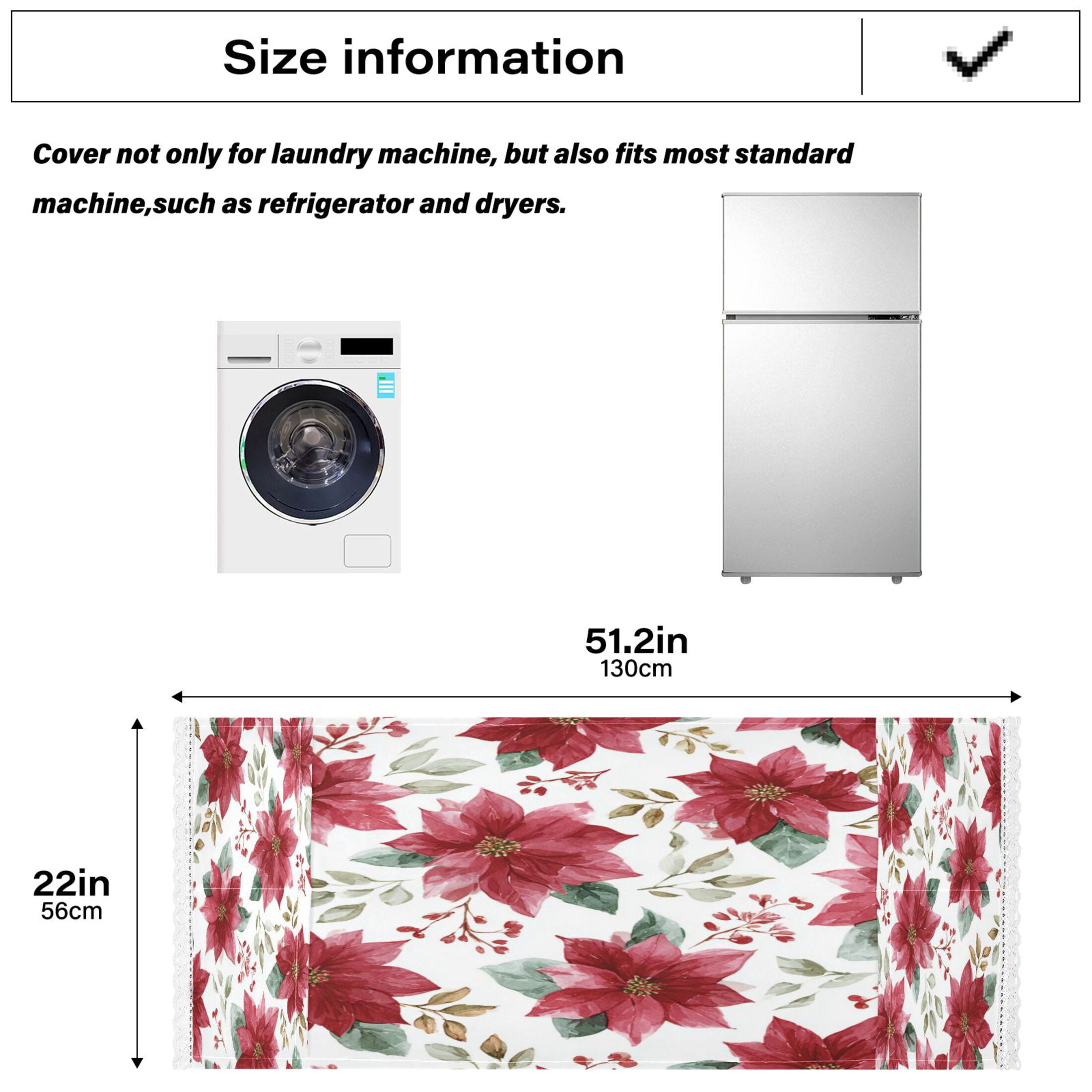 Wobogo Poinsettia Flowers Washing Machine Cover Dustproof Washer Dryer Cover Waterproof Laundry Room Decorative Protector