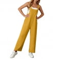 thumbnail image 5 of Women's Bib Overalls Loose Fit Wide Leg Jumpsuits Casual Rompers with Pockets Yellow XL, 5 of 6