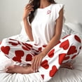 thumbnail image 3 of Ladies Heart Print Relaxed Pajama Set 2pc Ruffle Sleeveless Homewear Loungewear, 3 of 15
