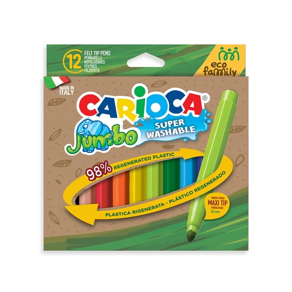 Carioca Jumbo Markers, Large Tip, Washable, 12 Count