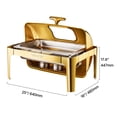 thumbnail image 3 of VEVOR Roll Top Chafing Dish Buffet Complete Set, 9Qt Stainless Steel Chafer with Full Size Pan, Rectangle Catering Warmer Server with Visible Lid Water Pan Folding Stand Fuel Holder Meal Clip, Gold, 3 of 10
