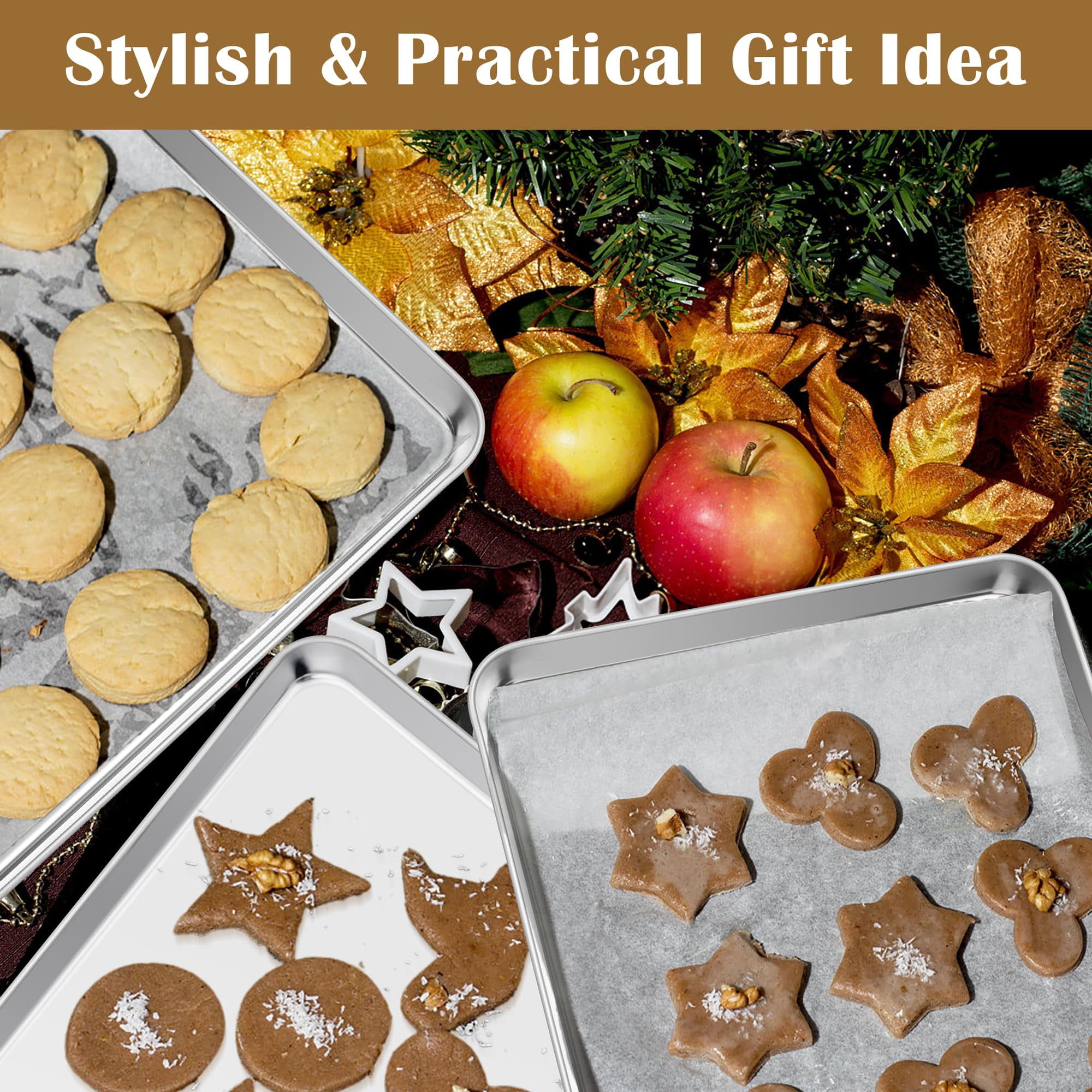 Baking Sheet Set with Wire Racks, Stainless Steel, 2 Pans + 2 Racks, 12.4''x9.7''