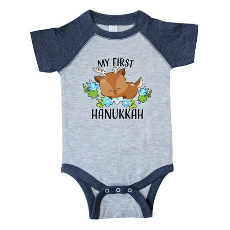 

Inktastic My First Hanukkah with Reindeer and Blue Flowers Gift Baby Boy or Baby Girl Bodysuit