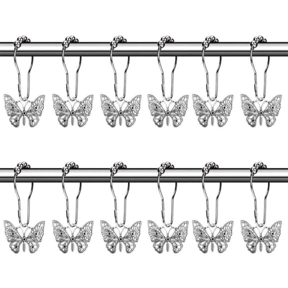 XIBUFE 12Pcs Butterfly Shower Curtain Hooks Rustproof Shower Curtain Hanger Clips Decorative Hanger Rings for Curtain Rod Shower Curtain Rings Bathroom Accessories