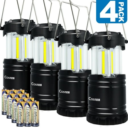 Camping Lantern Super Bright, Costech Latest COB Technology (350 Lumen) Portable Outdoor Lights, Hanging Flashlight Camping Gear Equipment with Batteries for Hurricane Storm Outage Emergency (4 pack)