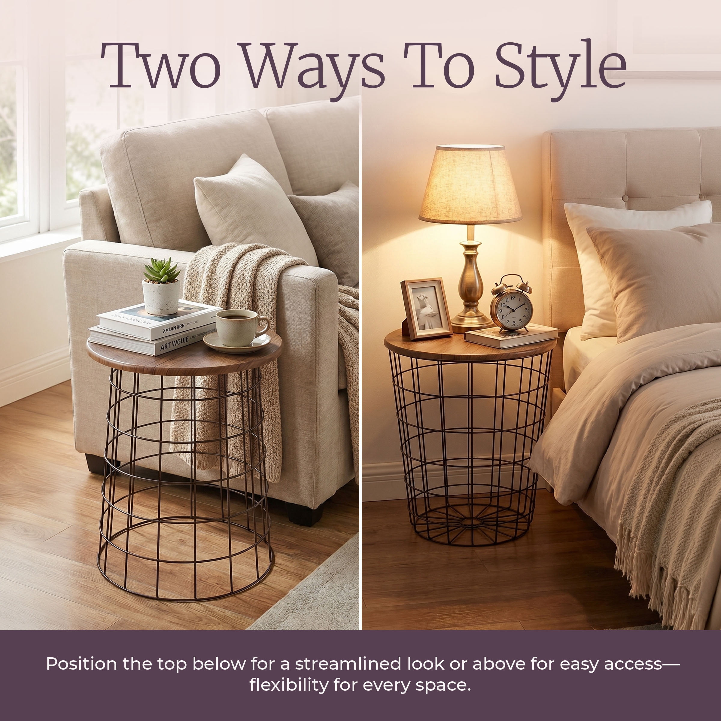 Lavish Home Nesting Basket End Tables Set of 2 for Blanket Storage, Brown