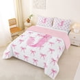 thumbnail image 2 of Erosebridal Pink Bow Letter J Queen Comforter Set for Girls, Pink Letter Bow Bedding Comforter Set for Women, Pink Reversible, 3 Pieces, 2 of 6