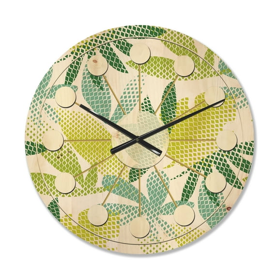 Designart 'Tropical Botanicals On White II' Mid-Century Modern Wood Wall Clock