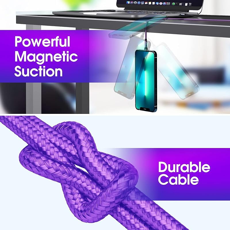 Magnetic charging cable 540 ° rotating magnetic phone charger [6-pack, 3ft/3ft/3ft/6ft/6ft/10ft] 3 in 1 magnetic charger cable nylon braided magnetic USB cable for I-P/Micro USB/Type C device